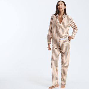 Gestreepte pyjama in popeline LA REDOUTE COLLECTIONS. Katoen materiaal. Maten 48 FR - 46 EU. Kastanje kleur