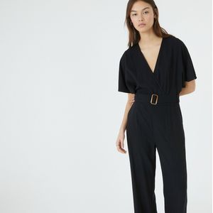 Wikkel jumpsuit, met ceintuur LA REDOUTE COLLECTIONS. Polyester materiaal. Maten 42 FR - 40 EU. Zwart kleur