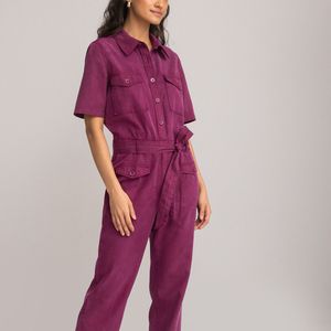 Jumpsuit met korte mouwen LA REDOUTE COLLECTIONS. Tencel/lyocell materiaal. Maten 44 FR - 42 EU. Violet kleur