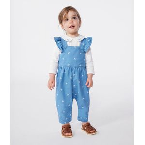 Lange tuinbroek, geborduurde bloemen, katoen PETIT BATEAU. Katoen materiaal. Maten 2 jaar - 86 cm. Blauw kleur