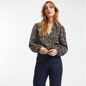 Blouse met V-hals, bloemenprint en lange mouwen LA REDOUTE COLLECTIONS. Viscose materiaal. Maten 42 FR - 40 EU. Groen kleur