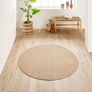 Rond tapijt met jute effect indoor/outdoor, Essen LA REDOUTE INTERIEURS. Polypropyleen materiaal. Maten diameter 100 cm. Beige kleur