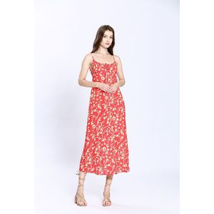 Lange, bedrukte jurk, met spaghettibandjes SEE U SOON. Viscose materiaal. Maten 4(XL). Rood kleur