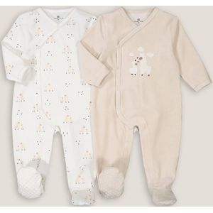 Set van 2 pyjama's in fluweel met lama-print LA REDOUTE COLLECTIONS. Fluweel materiaal. Maten 2 jaar - 86 cm. Wit kleur