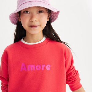 Sweater met ronde hals in molton, tekst Amore LA REDOUTE COLLECTIONS. Molton materiaal. Maten 14 jaar - 156 cm. Oranje kleur