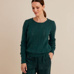 Trui met ronde hals in fijn pointelle tricot ANNE WEYBURN. Polyester materiaal. Maten 50/52 FR - 48/50 EU. Groen kleur