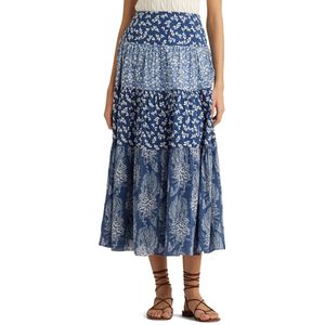 Lange rok bedrukt met grafisch patchwork PAULDINA LAUREN RALPH LAUREN. Katoen materiaal. Maten 40 FR - 38 EU. Blauw kleur