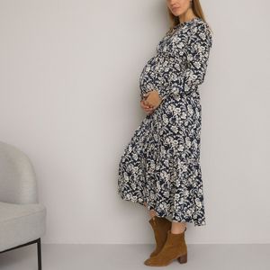 Maxi zwangerschapsjurk, knoopsluiting LA REDOUTE COLLECTIONS. Polyester materiaal. Maten 38 FR - 36 EU. Blauw kleur