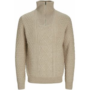 Trui met schipperskraag in gestructureerd tricot, rits JACK & JONES. Acryl materiaal. Maten XL. Beige kleur