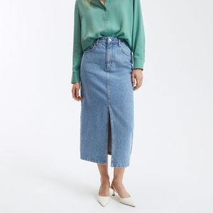 Lange rechte rok in denim LA REDOUTE COLLECTIONS. Katoen materiaal. Maten 48 FR - 46 EU. Blauw kleur