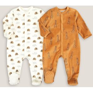 Set van 2 pyjama's in fluweel LA REDOUTE COLLECTIONS. Fluweel materiaal. Maten 0 mnd - 50 cm. Beige kleur