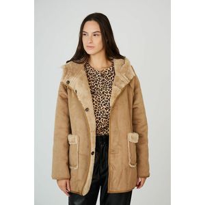 Halflange jas met kap SEE U SOON. Polyester materiaal. Maten 3(L). Beige kleur