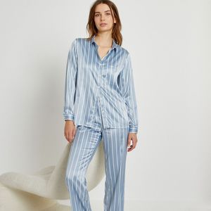 Pyjama in gestreept satijn LA REDOUTE COLLECTIONS. Satijn materiaal. Maten 36 FR - 34 EU. Blauw kleur