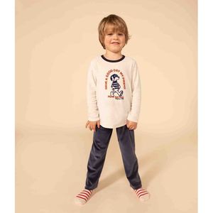 2-delige pyjama met lange mouwen in fluweel PETIT BATEAU. Katoen materiaal. Maten 6 jaar - 114 cm. Grijs kleur