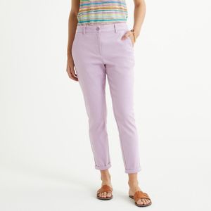 Rechte chinobroek, stretch keperstof ANNE WEYBURN. Katoen materiaal. Maten 48 FR - 46 EU. Violet kleur