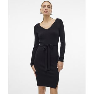 Jurk in tricot, met ceintuur VERO MODA. Viscose materiaal. Maten XS. Zwart kleur