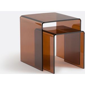 Set van 2 mimi bijzettafeltjes van gehard glas, Joan LA REDOUTE INTERIEURS. Glas materiaal. Maten één maat. Oranje kleur