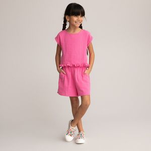 Combishort in tetra LA REDOUTE COLLECTIONS. Katoen materiaal. Maten 6 jaar - 114 cm. Roze kleur