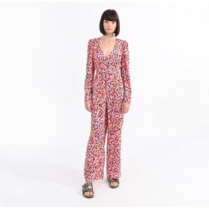 Lange, bedrukte jumpsuit met laag uitgesneden V-hals LILI SIDONIO. Polyester materiaal. Maten M. Rood kleur