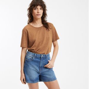 T-shirt in linnen met ronde hals en korte mouwen LA REDOUTE COLLECTIONS. Linnen materiaal. Maten M. Kastanje kleur