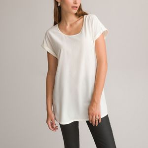 Tuniek met ronde hals, zonder mouwen ANNE WEYBURN. Viscose materiaal. Maten 36 FR - 34 EU. Beige kleur
