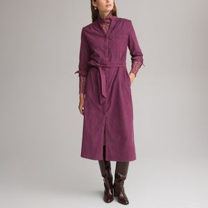 Rechte jurk, geribd fluweel, lange mouwen ANNE WEYBURN. Katoen materiaal. Maten 54 FR - 52 EU. Violet kleur