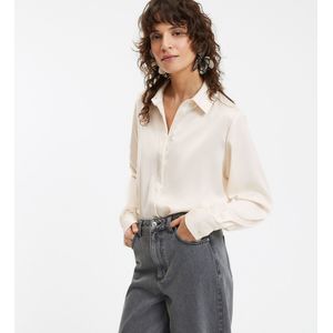 Soepel vallende satijnen hemd, lange mouwen LA REDOUTE COLLECTIONS. Polyester materiaal. Maten M. Wit kleur