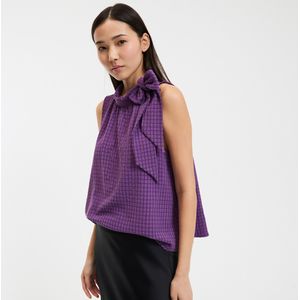 Mouwloos shirt, opstaande kraag, geruit LA REDOUTE COLLECTIONS. Viscose materiaal. Maten 44 FR - 42 EU. Violet kleur
