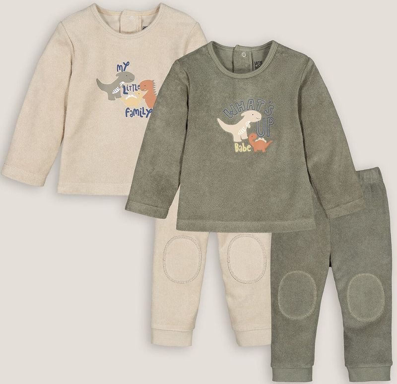 Set van 2 pyjama's in badstof, dinosaurussen LA REDOUTE COLLECTIONS. Katoen materiaal. Maten 4 jaar - 102 cm. Groen kleur