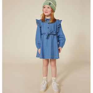 Jurk met lange mouwen in licht denim PETIT BATEAU. Katoen materiaal. Maten 12 jaar - 150 cm. Blauw kleur