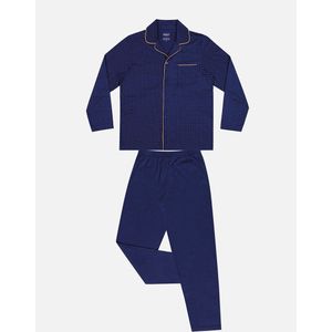 Lange pyjama met hemdskraag en open EMINENCE. Katoen materiaal. Maten L. Blauw kleur