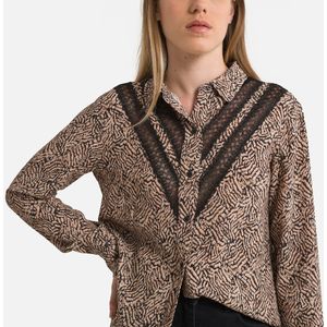 Bedrukte blouse met borduursel FREEMAN T. PORTER. Viscose materiaal. Maten M. Beige kleur