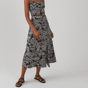 Rok met bandana motief, 3/4 midi lengte LA REDOUTE COLLECTIONS. Katoen materiaal. Maten 44 FR - 42 EU. Zwart kleur