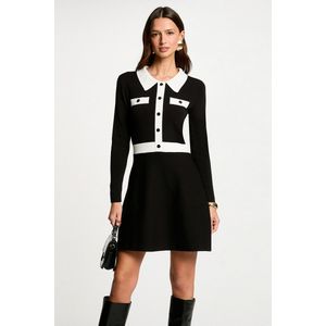 Korte jurk in tricot, A-lijn MORGAN. Polyester materiaal. Maten S. Zwart kleur