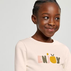 Sweater met ronde hals in molton met tekst LA REDOUTE COLLECTIONS. Molton materiaal. Maten 9 jaar - 132 cm. Beige kleur