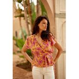 Wikkelblouse met korte mouwen THESS LA PETITE ETOILE. Viscose materiaal. Maten 1(S). Geel kleur