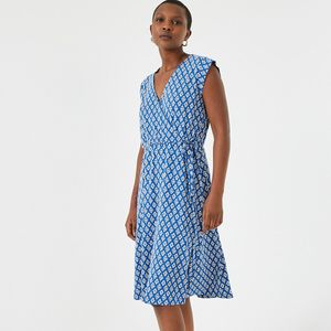 Wijd uitlopende jurk, bloemenprint, halflang ANNE WEYBURN. Viscose materiaal. Maten 52 FR - 50 EU. Blauw kleur