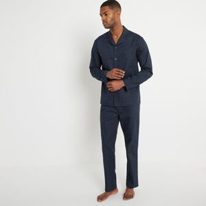 Pyjama met stippenprint, vest met knoopsluiting, rechte broek LA REDOUTE COLLECTIONS. Katoen materiaal. Maten XXL. Blauw kleur