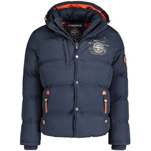 Warme donsjas met kap, niet afneembaar, Verveine GEOGRAPHICAL NORWAY. Polyester materiaal. Maten L. Blauw kleur