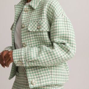 Getailleerd overhemd in tweed pied-de-poule LA REDOUTE COLLECTIONS. Tweed materiaal. Maten 46 FR - 44 EU. Groen kleur