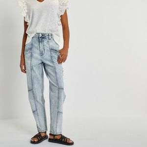 Mom jeans met snoweffect, hoge taille LA REDOUTE COLLECTIONS. Denim materiaal. Maten 38 FR - 36 EU. Blauw kleur