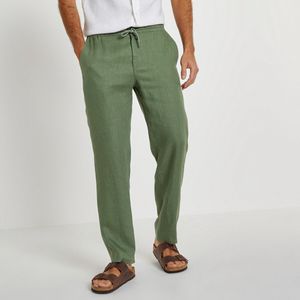 Rechte broek in linnen LA REDOUTE COLLECTIONS. Linnen materiaal. Maten 50 FR - 54 EU. Groen kleur