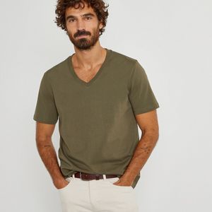 T-shirt met V-hals en korte mouwen LA REDOUTE COLLECTIONS. Bio katoen materiaal. Maten XL. Groen kleur