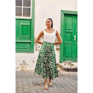 Bedrukte uitlopende midirok JENNA LA PETITE ETOILE. Viscose materiaal. Maten 1(S). Groen kleur