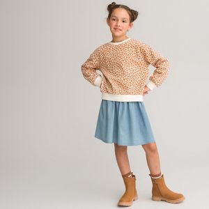 Sweater met ronde hals en luipaardprint, in molton LA REDOUTE COLLECTIONS. Katoen materiaal. Maten 10 jaar - 138 cm. Beige kleur
