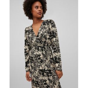 Jurk met V-hals, lange mouwen, bedrukt VILA. Viscose materiaal. Maten 36 FR - 34 EU. Zwart kleur