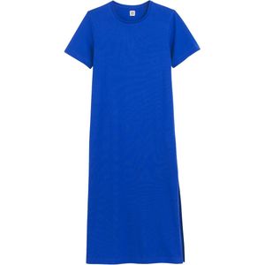 T-shirt jurk, lang, ronde hals, korte mouwen LA REDOUTE COLLECTIONS. Katoen materiaal. Maten L. Blauw kleur