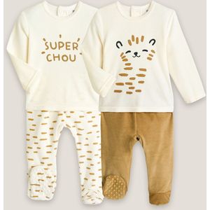 Set van 2 pyjama's in fluweel LA REDOUTE COLLECTIONS. Fluweel materiaal. Maten 3 jaar - 94 cm. Beige kleur