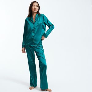 Pyjama in satijn Signature LA REDOUTE COLLECTIONS. Satijn materiaal. Maten 48 FR - 46 EU. Groen kleur