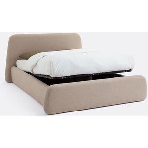 Kofferbed met opklapbare lattenbodem, Steen LA REDOUTE INTERIEURS. Polyester materiaal. Maten 160 x 200 cm. Beige kleur